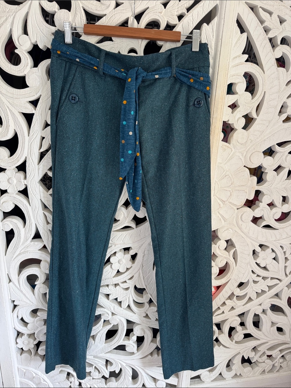 NWT Killah Teal Herringbone Wool Blend Trousers Sz 28